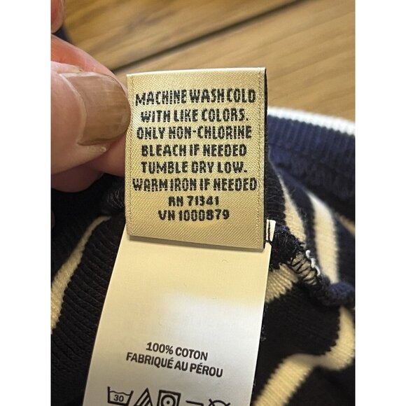 LL BEAN 3/4 SLEEVE BLUE CREAM STRIPE COTTON BOAT NECK SWEATER SIZE MEDIUM PETITE - Picture 10 of 13